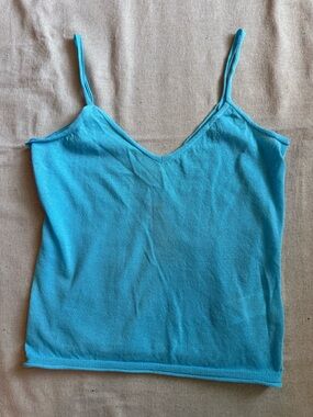 Blue V-Neck Spaghetti Strap Sweater Tank Top